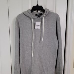 Thread & Supply Gray Hooded Thermal Knit Pullover with Cream Drawstrings